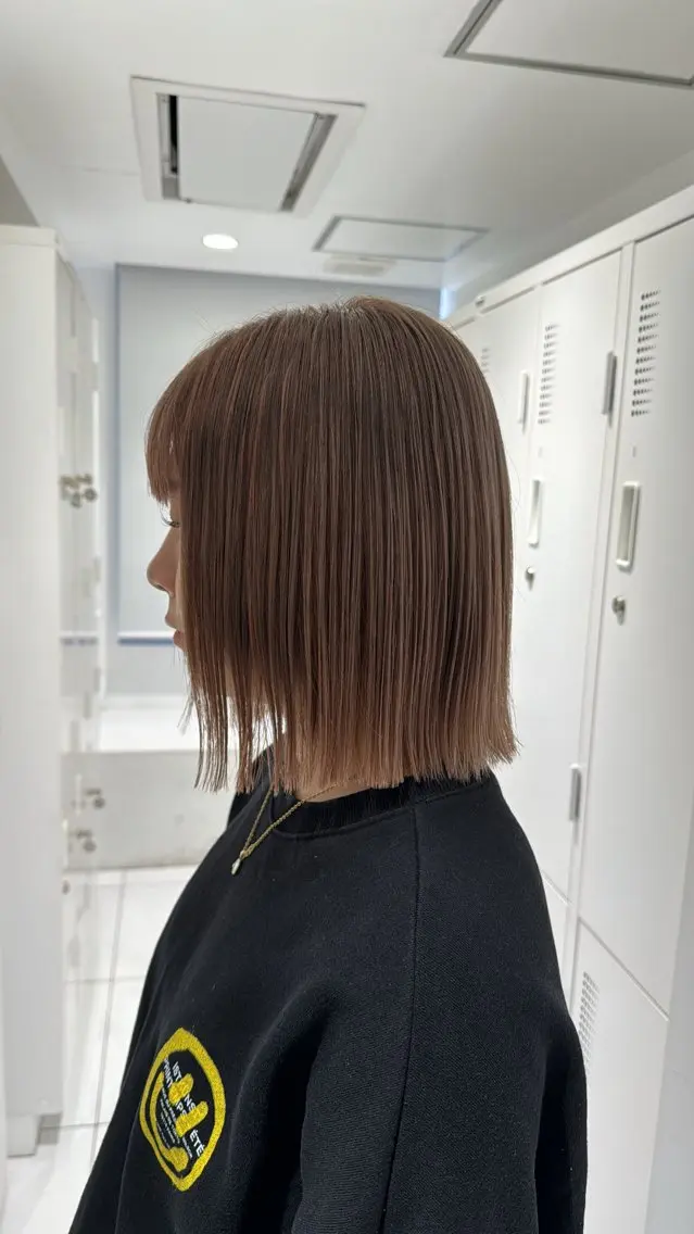 ミディアム カラー ベージュカラー ミルクティーベージュ カット ヘアカラー アオヌマミユ☁️ /ボブ/ハイトーン/のヘアスタイル