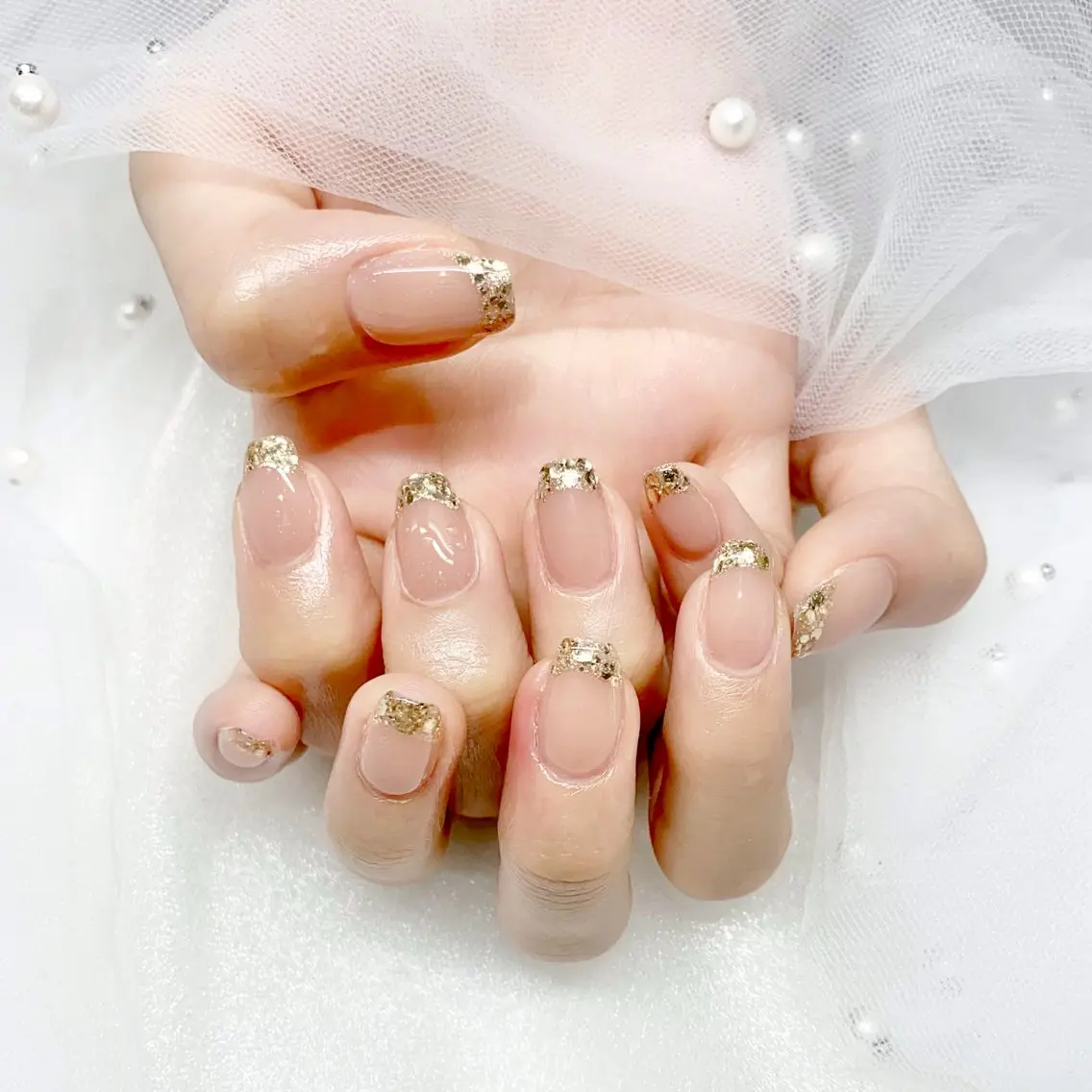 ネイル 長さ出し ジェルネイル キラキラネイル 大理石ネイル(マーブル) ニュアンスネイル Morpho nailのネイルデザイン