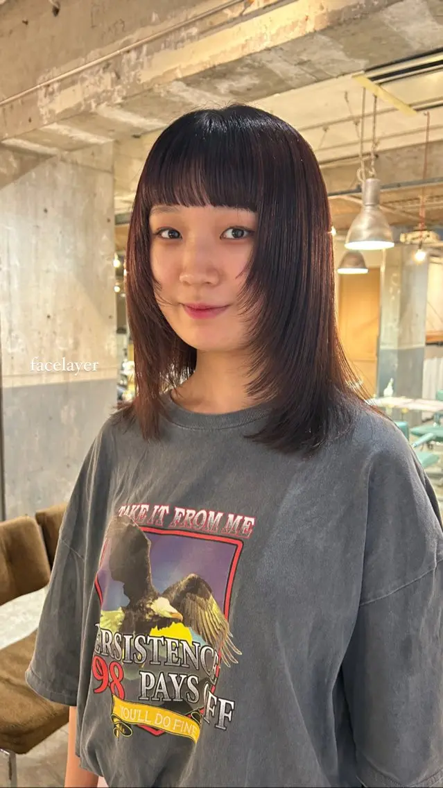 ミディアム カラー 顔周りカット ハイレイヤー レイヤーカット カット 海外レイヤー /NAGISAのヘアスタイル