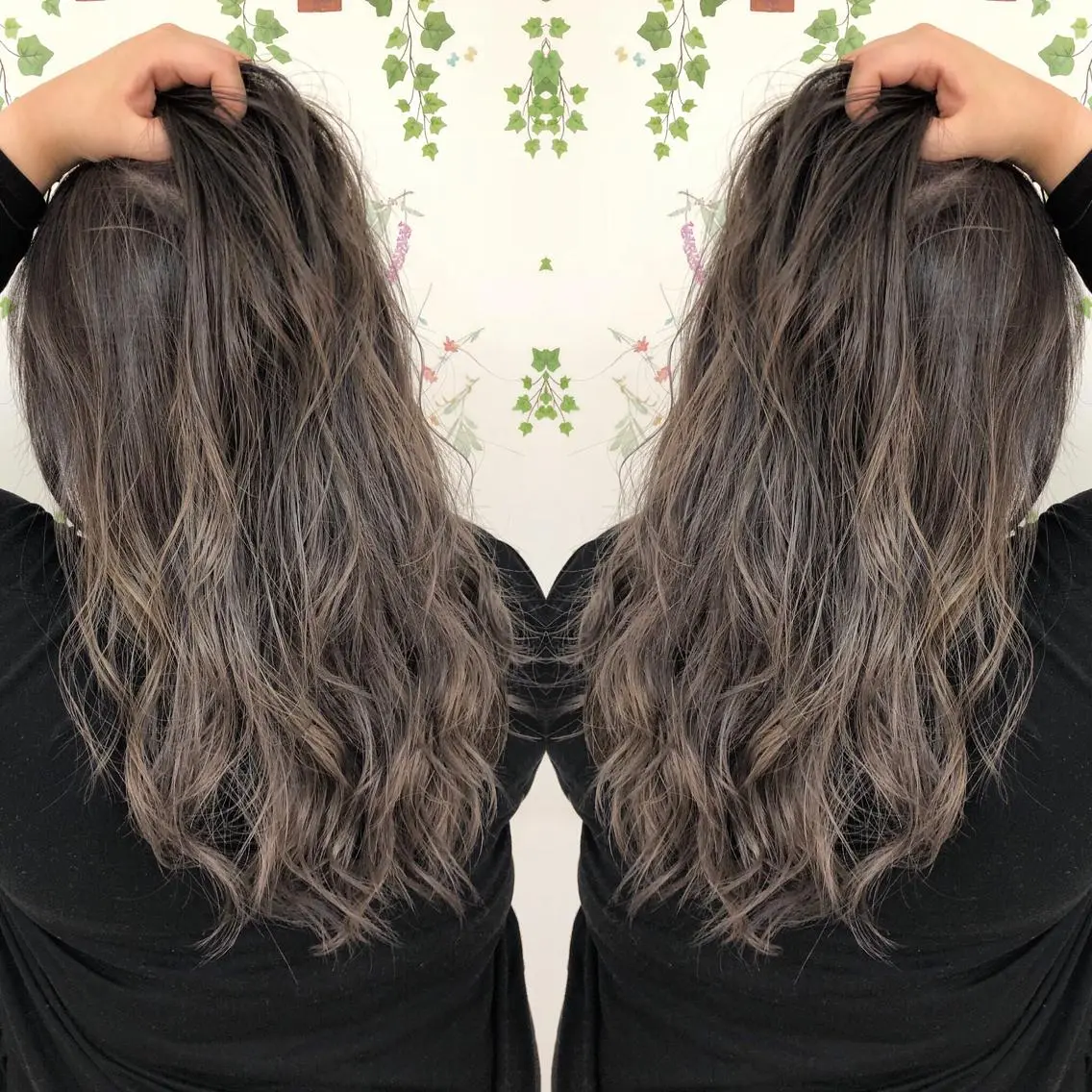 ロング カラー アッシュ バレイヤージュ ブリーチ グラデーションカラー グレージュ 似合わせカット/ レイヤーカット/新谷のヘアスタイル