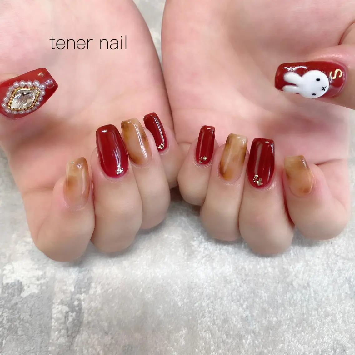 ネイル べっ甲ネイル ボルドー テネルネイル tener nailのネイルデザイン