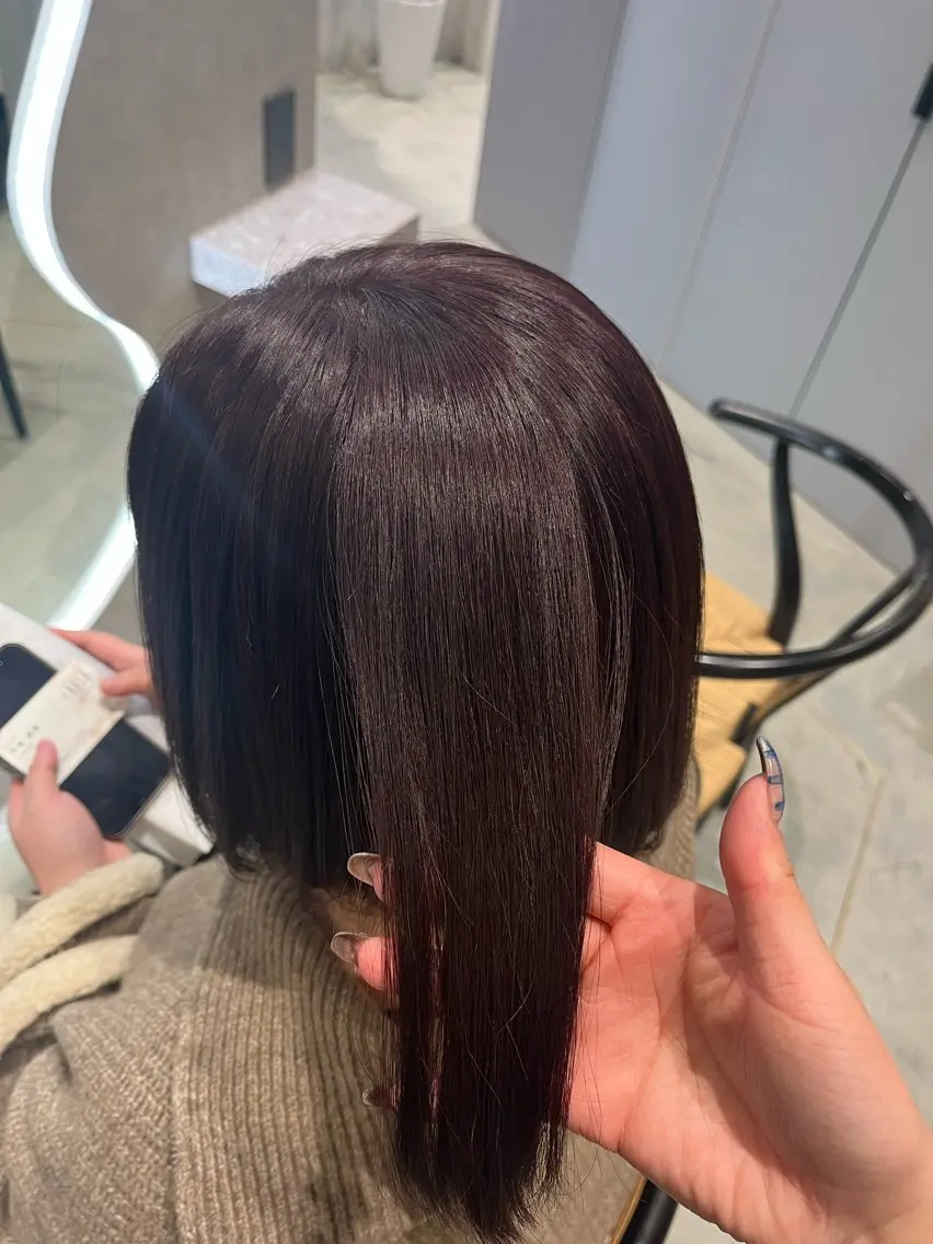 カラー アッシュ ラベンダーカラー ラベンダーアッシュ ボブ カット ヘアカラー トリートメント 福島 果音のヘアスタイル