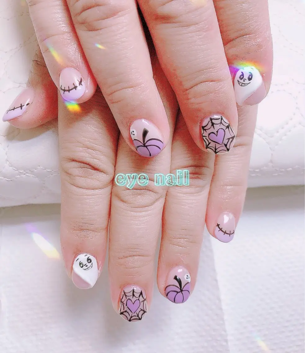 ネイル アートネイル オーロラネイル グリーン ハロウィン ピンク Eye nailのネイルデザイン
