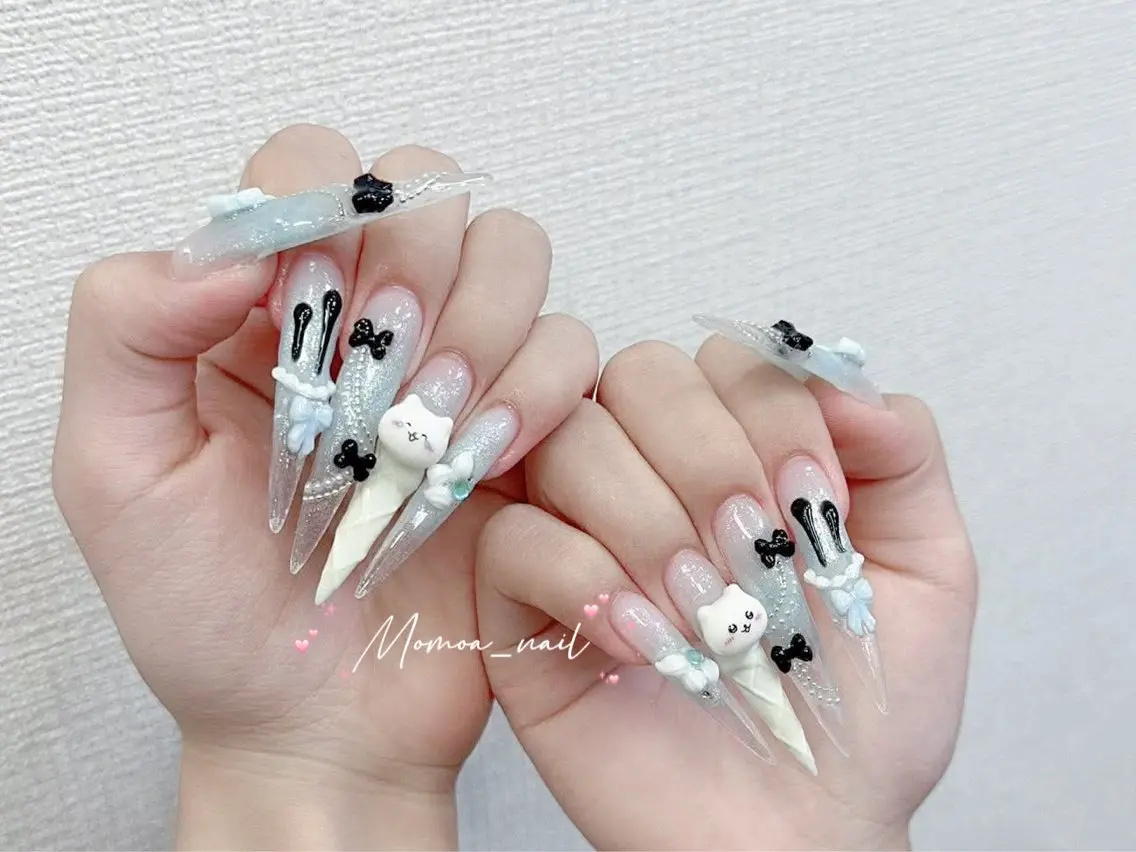 ネイル 成人式 大理石ネイル(マーブル) 持ち込み ネイルチップ 冬ネイル ハンドネイル MoMoA Nail ネイル長さ出し専門店のネイルデザイン