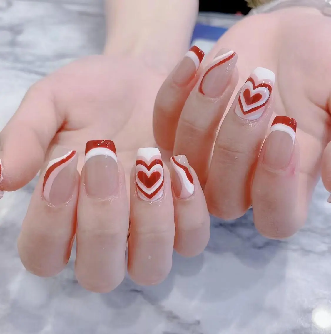 ネイル ダブルフレンチ フレンチネイル ハート Babarla Nailのネイルデザイン