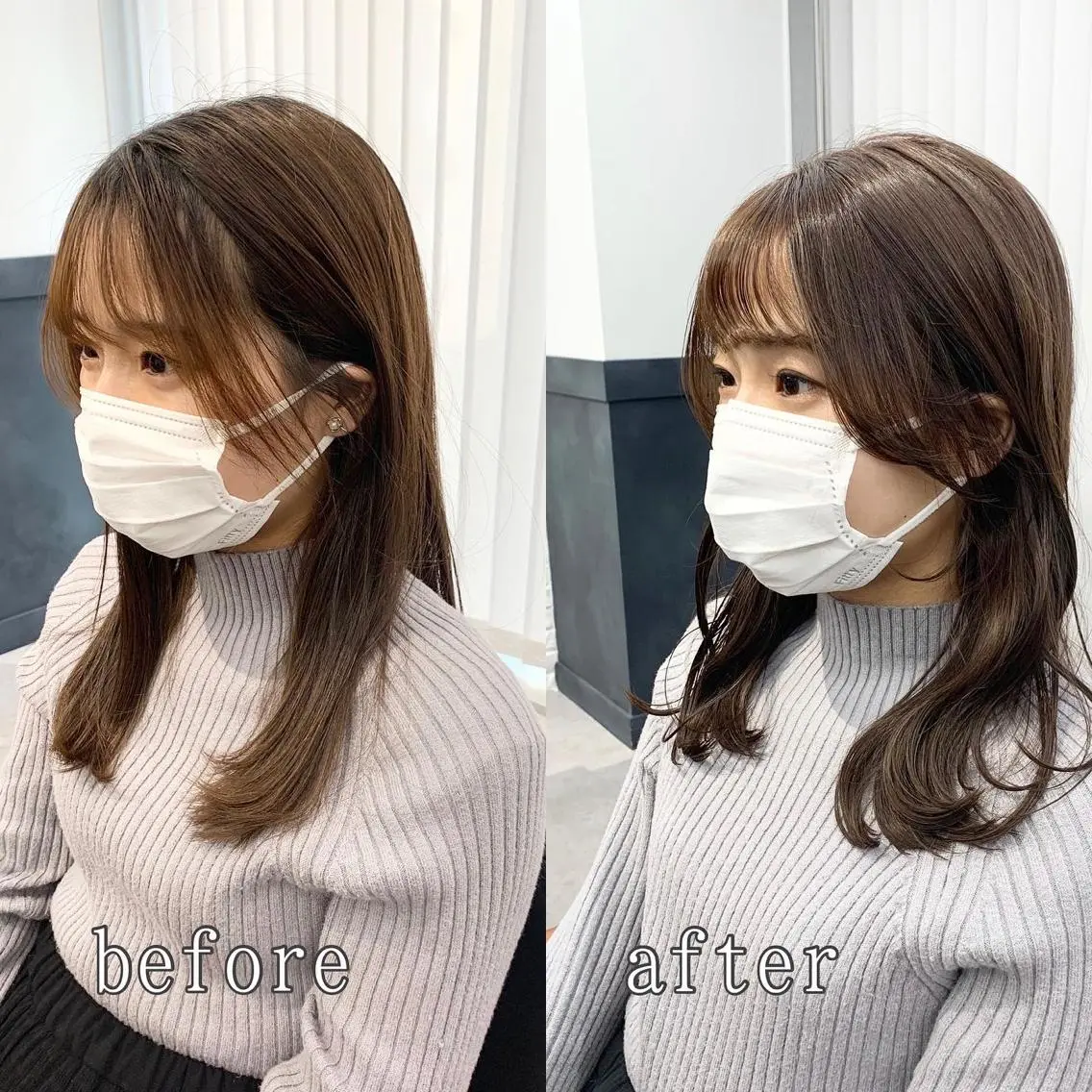 ミディアム カラー パーマ ヘアアレンジ メンズ キッズ ネイル マツエク・マツパ アイブロウ 似合せレイヤー／ 柔らか透明感カラーのヘアスタイル