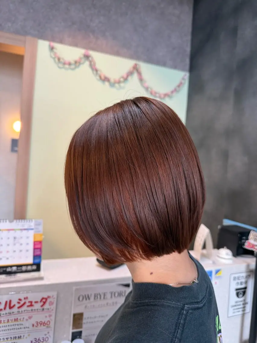 ショート カラー ショートボブ ブラウンカラー オレンジ オレンジブラウン ボブ カット ヘアカラー トリートメント 似合わせ/ナチュラル ヘア/ゆづきのヘアスタイル