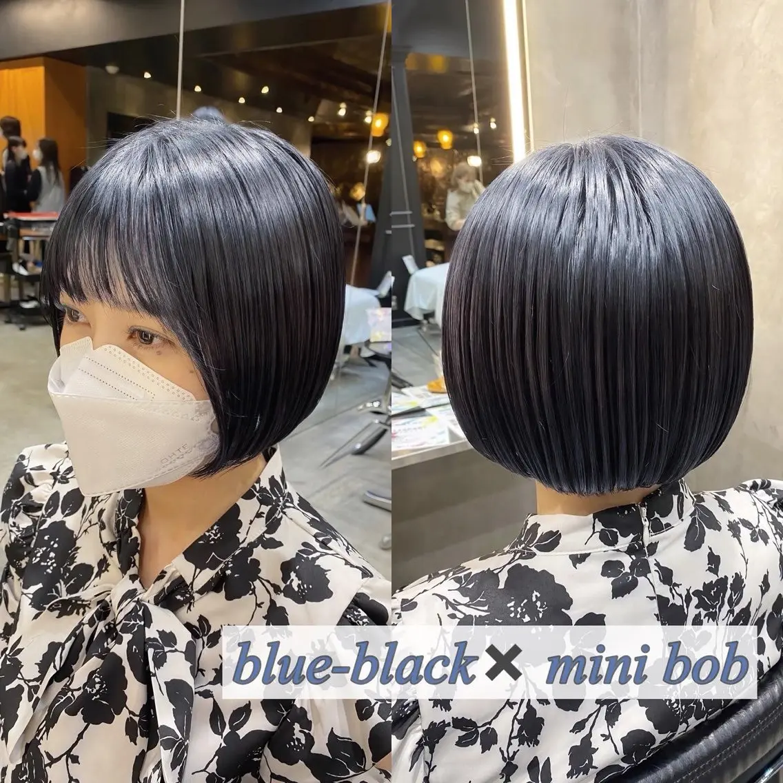 ショート カラー 黒髪 ブルーカラー ブルーブラック ボブ カット ヘアカラー トリートメント 透明感カラー🌿 グレージュ🐺陽介のヘアスタイル