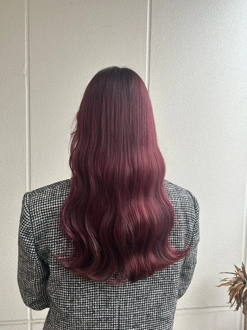 ロング カラー ヘアアレンジ カシス ピンクカラー 《暖色/韓国hair 》🇰🇷桑原ユキネのヘアスタイル