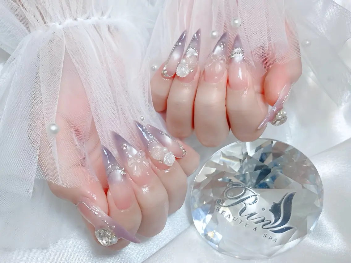 ネイル ブルー ジェルネイル ガーリー グラデーション グリーン ハンドネイル Rin Nail 新大久保店のネイルデザイン