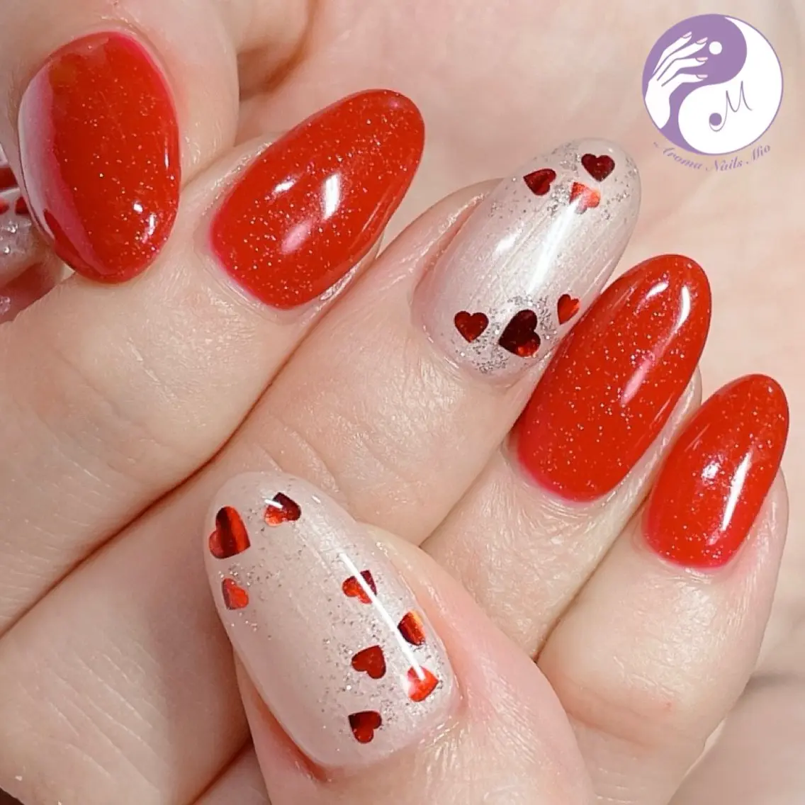 ネイル アートネイル ジェルネイル ハート 赤色 .Nails Mio 赤羽西ネイルサロンのネイルデザイン