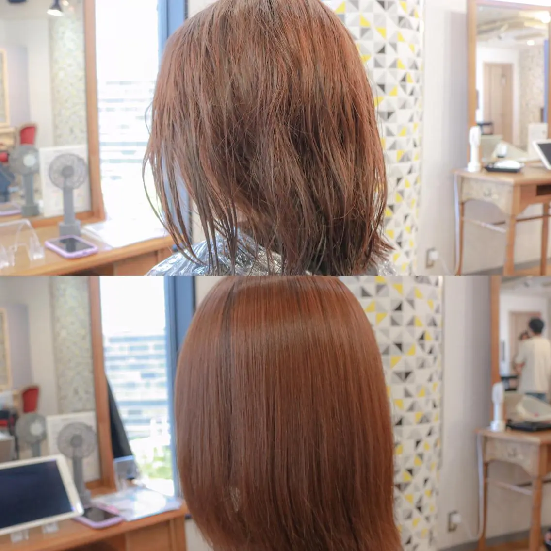 ミディアム 縮毛矯正 カット 縮毛矯正 透明感カラー🇰🇷 レイヤー✨桑原　研太のヘアスタイル