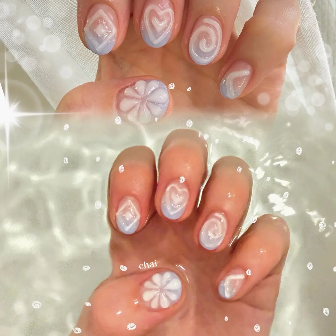 ネイル ブルー 韓国ネイル ぷっくりネイル ハンドネイル chai nail + eye📍鶴橋のネイルデザイン