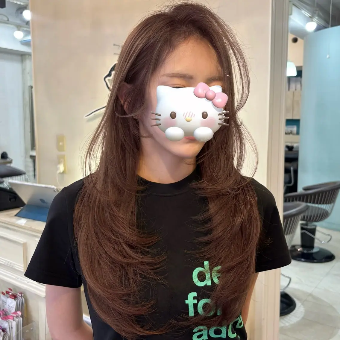 ロング カラー ベージュカラー ブリーチ ショコラベージュ ブリーチなしカラー カット ヘアカラー 韓国レイヤー/ダブル カラー/フウカ🤍のヘアスタイル