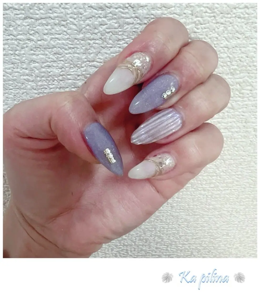 ネイル マグネットネイル ミラーネイル ニュアンスネイル 春ネイル Nail salon Ka pilinaのネイルデザイン