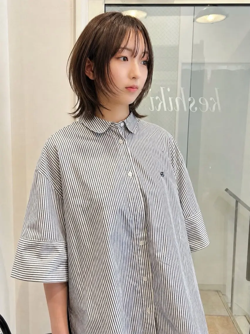 ミディアム カラー ボブレイヤー ボブ レイヤーカット カット ヘアカラー トリートメント KAZU/レイヤー /ミルクティー/艶髪のヘアスタイル