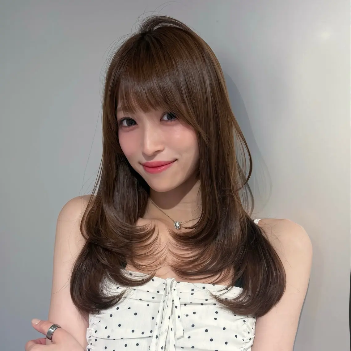 ミディアム カラー ミディアムレイヤー レイヤーカット カット ヘアカラー トリートメント レイヤー×髪質改善 にちか🐰🎀のヘアスタイル
