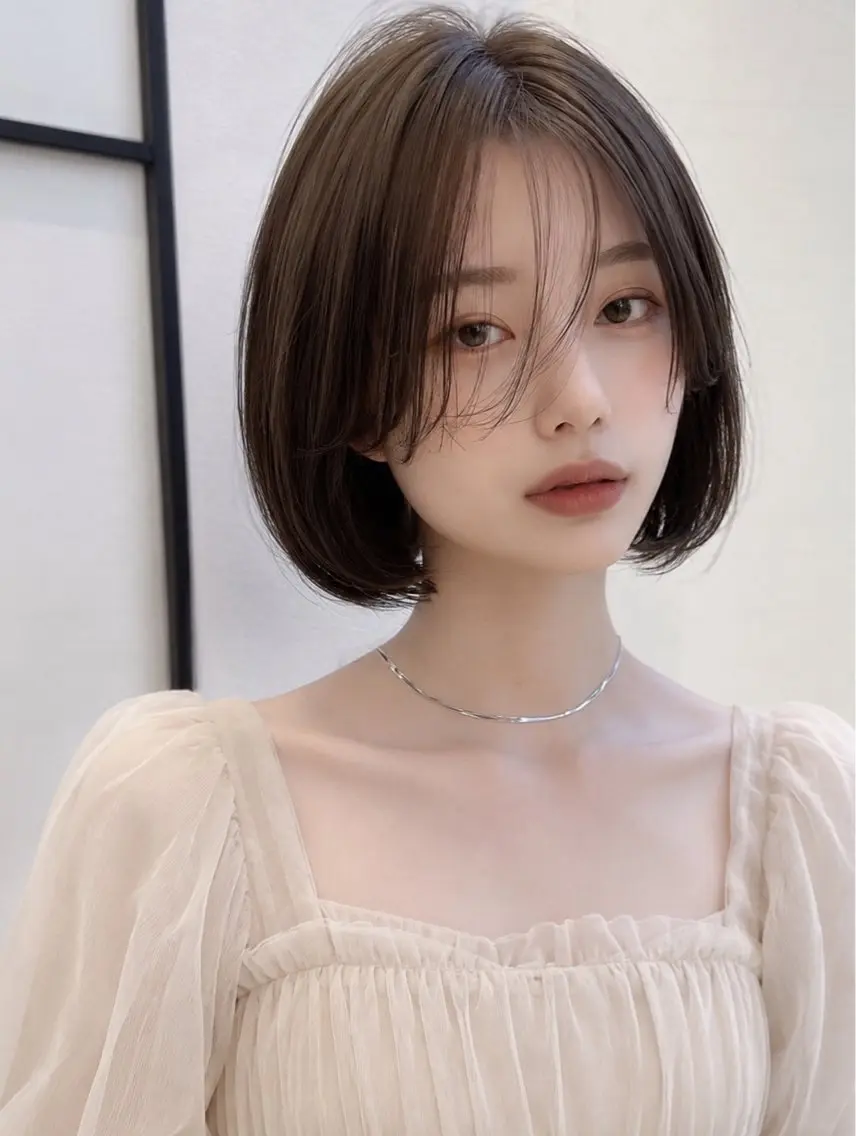 ミディアム ボブ 髪質改善 韓国風ヘア レイヤーカット 縮毛矯正 カット ヘアカラー 髪質改善/レイヤー/ 佐藤　舞🌷🫧のヘアスタイル