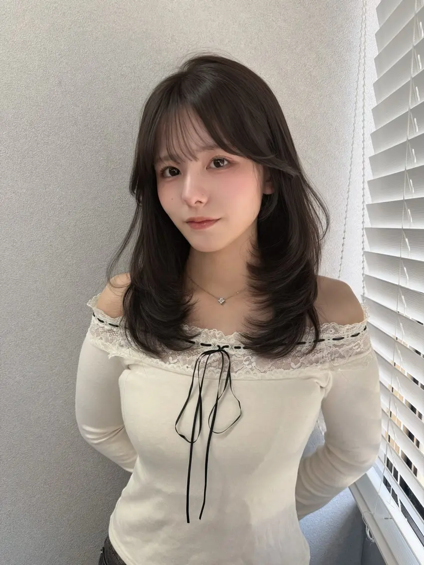 ロング カラー 韓国風ヘア レイヤーカット カット ヘアカラー トリートメント レイヤーカット /顔周り/和奏︎♪のヘアスタイル
