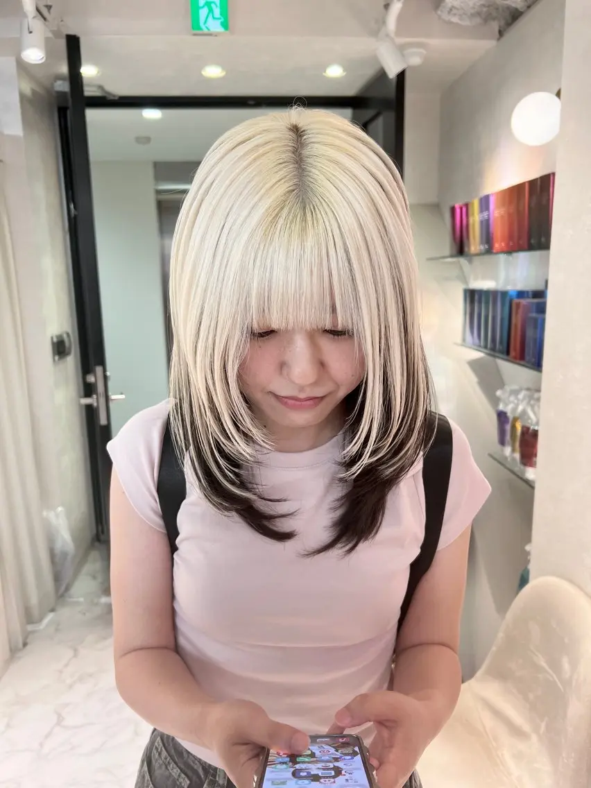 ミニモセール🌕カット+ダブルカラー+プチトリ【ウルフカット、ハイトーン、韓国風レイヤー、ハッシュカット、ブリーチの写真
