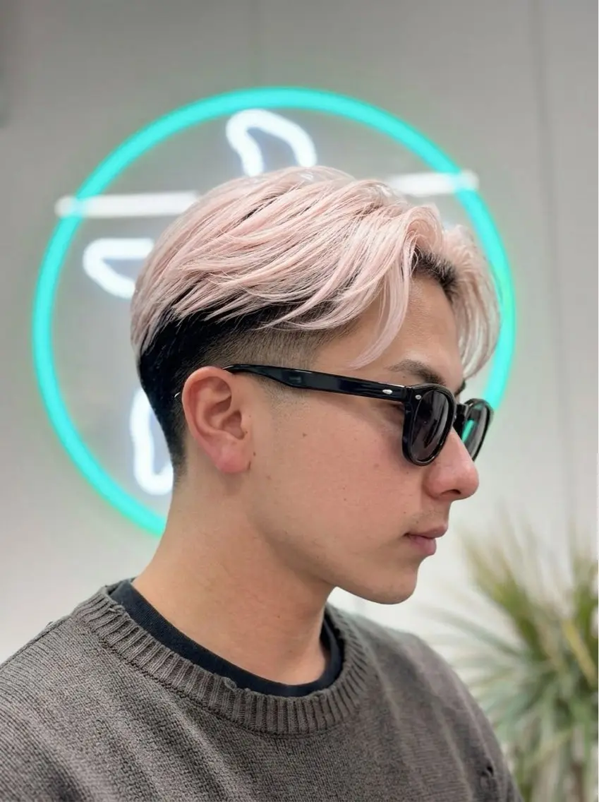 カラー メンズ アップバング メンズブリーチ メンズ韓国風 メンズパーマ ブリーチ カット ヘアカラー 浅草駅徒歩8分/ 久保 歩夢のヘアスタイル