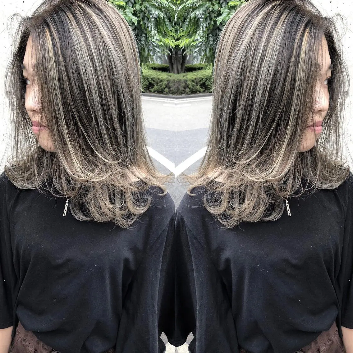 セミロング カラー ヘアアレンジ ハイライトカラー ハイライト カット ヘアカラー トリートメント ヘッドスパ 顔まわりレイヤー× 韓国ヘアオタベシンヤのヘアスタイル