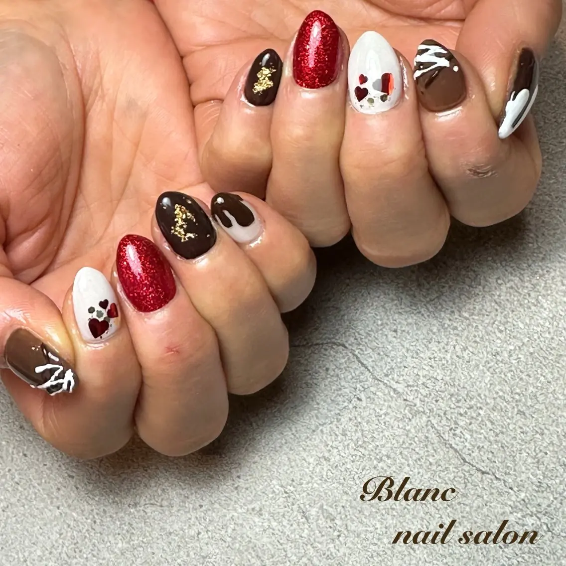 ネイル ジェルネイル ハート バレンタイン Blanc ブランのネイルデザイン