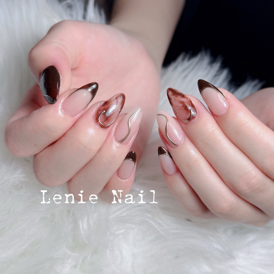 ネイル チークネイル 長さ出し フラッシュネイル フレンチネイル グラデーション ハンドネイル Lenie Nail Salonのネイルデザイン