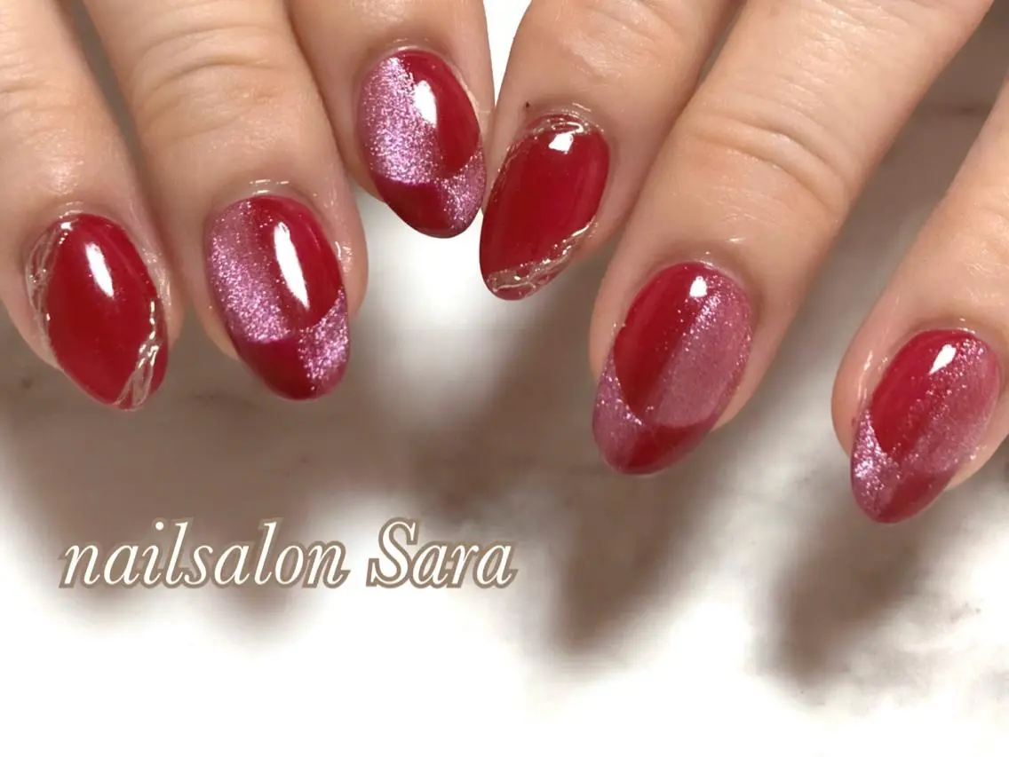 ネイル ボルドー フレンチネイル マグネットネイル マグネットフレンチ オンブレフレンチ nailsalon Saraのネイルデザイン