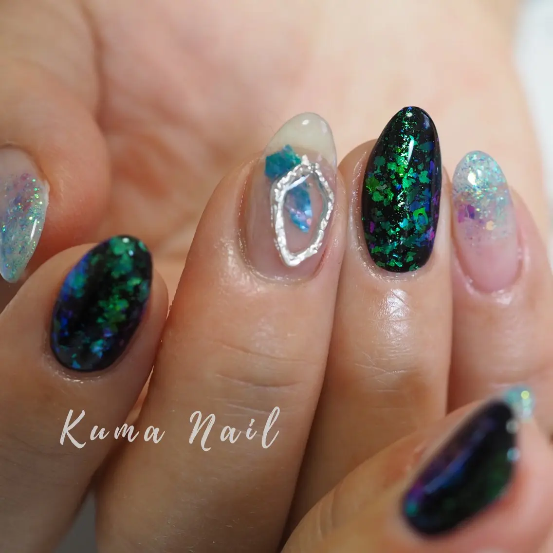 ネイル グラデーション ラメ(グリッター) ラメグラデーション ハンドネイル 藤が丘ネイル Kuma Nailのネイルデザイン