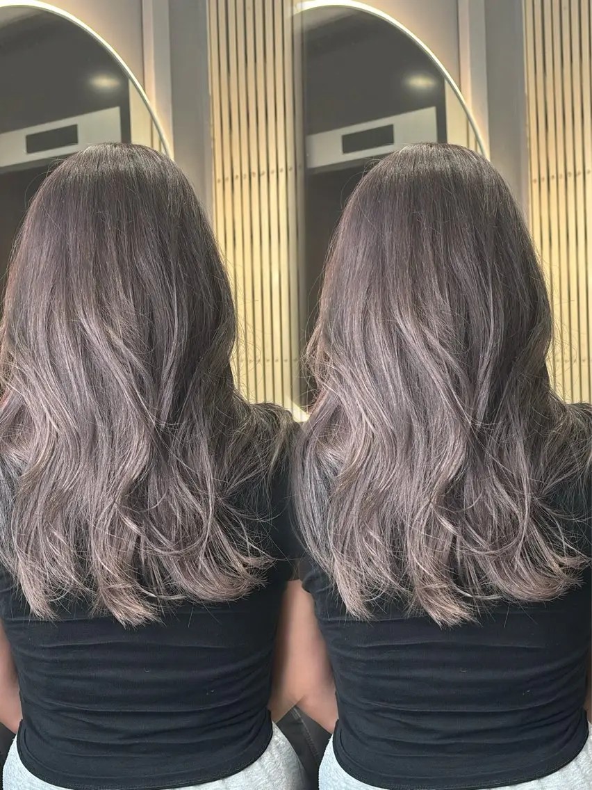 ロング 韓国風ヘア レイヤーカット ヘアカラー トリートメント ヘッドスパ ヘアセット 顔まわりレイヤー/諒 オリーブカラー/天神のヘアスタイル