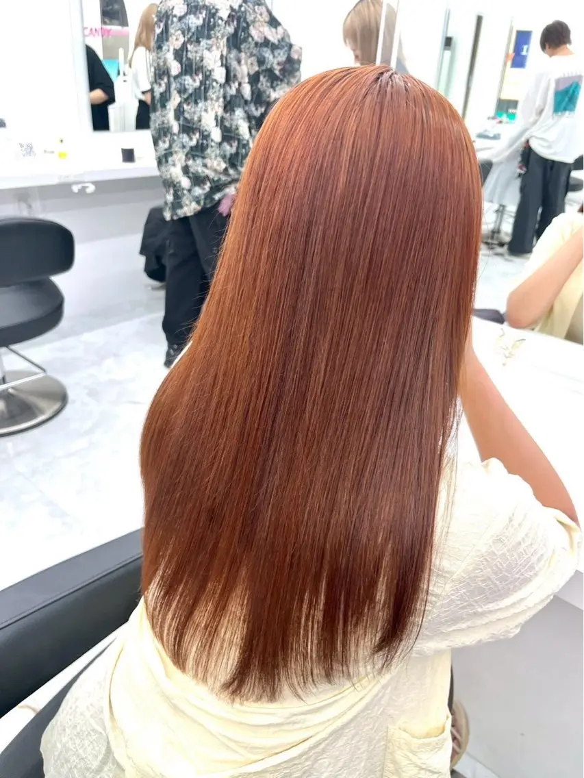 ロング カラー ダブルカラー オレンジ 髪質改善 ロング トリートメント ヘアカラー 🌈くれは🎨デザイ ン🌟ダメージレスのヘアスタイル
