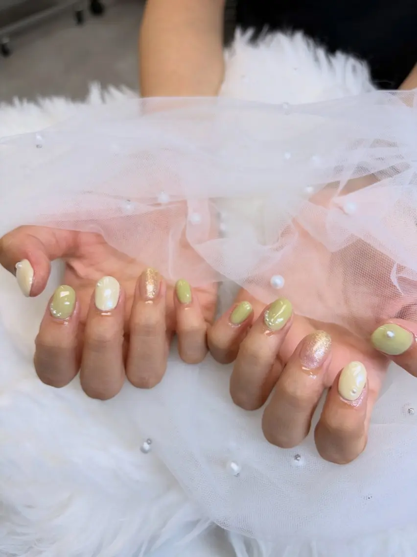 ネイル アートネイル ピスタチオネイル ストーンネイル mielnail 黒木のネイルデザイン