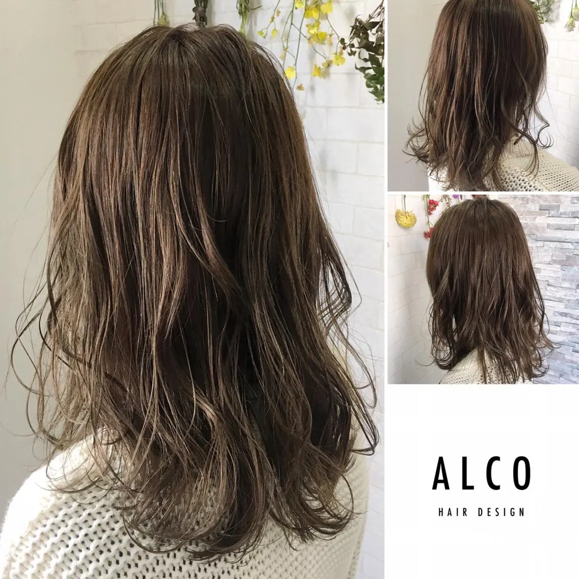セミロング カラー ブリーチ フォギーグレージュ グレージュ ブリーチなしカラー ワタイショウタ 髪質改善✨眉毛サロンのヘアスタイル
