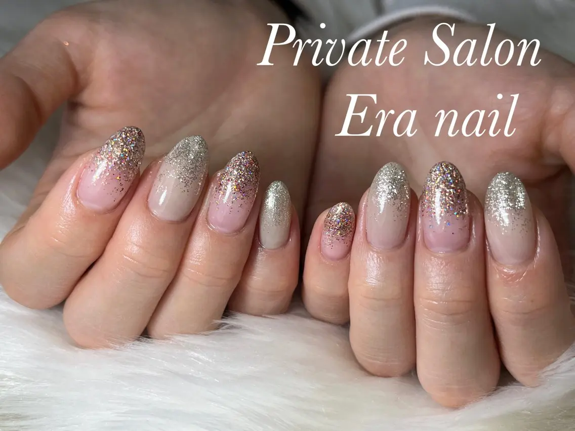 ネイル グラデーション ラメ(グリッター) ラメグラデーション ワンカラーネイル ハンドネイル Era nailのネイルデザイン