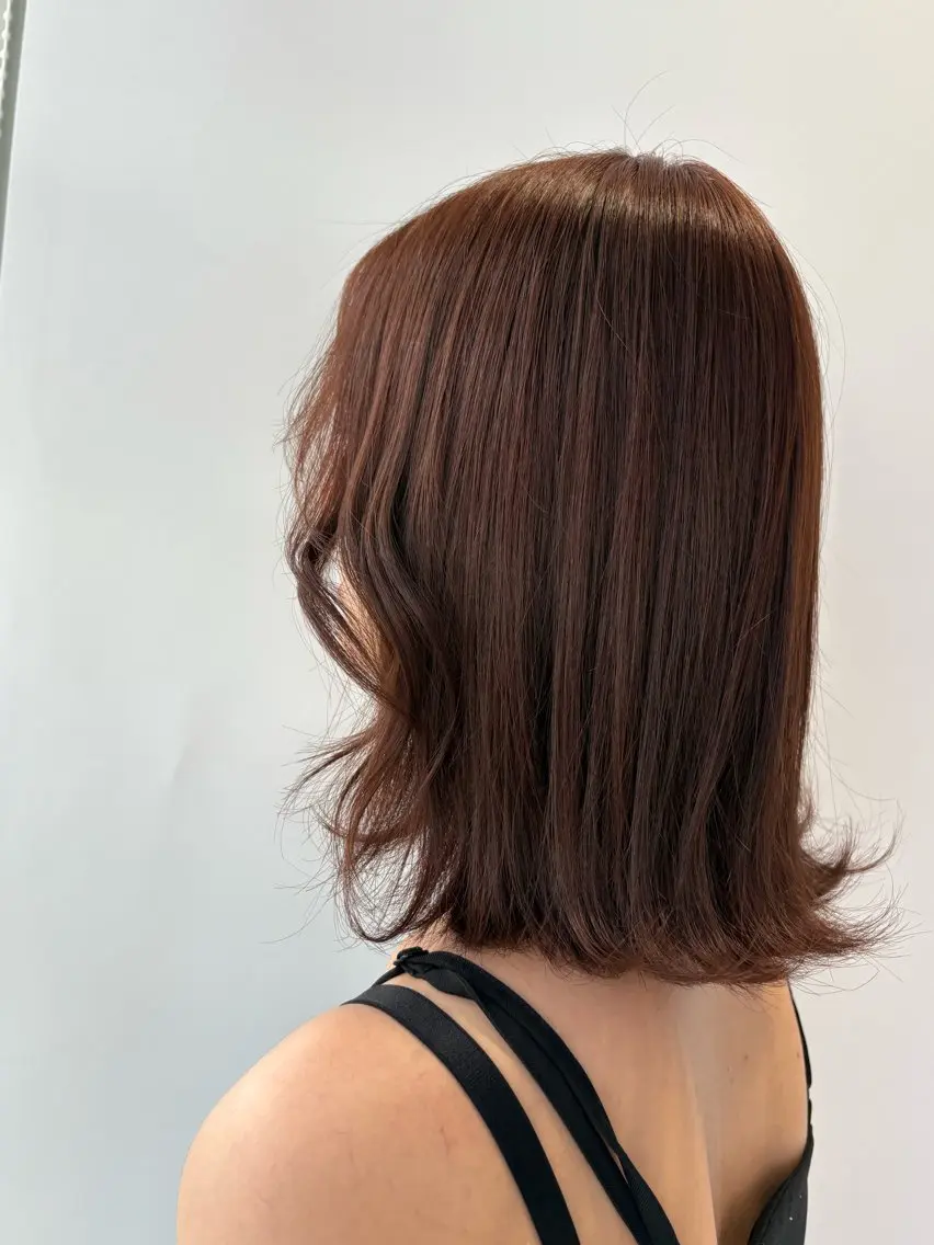 ミディアム カラー ブラウンカラー オレンジ オレンジブラウン 田中 愛華のヘアスタイル