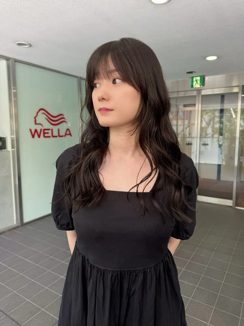 ロング カラー グレージュ 福岡縮毛矯正 ブリーチなしカラーのヘアスタイル