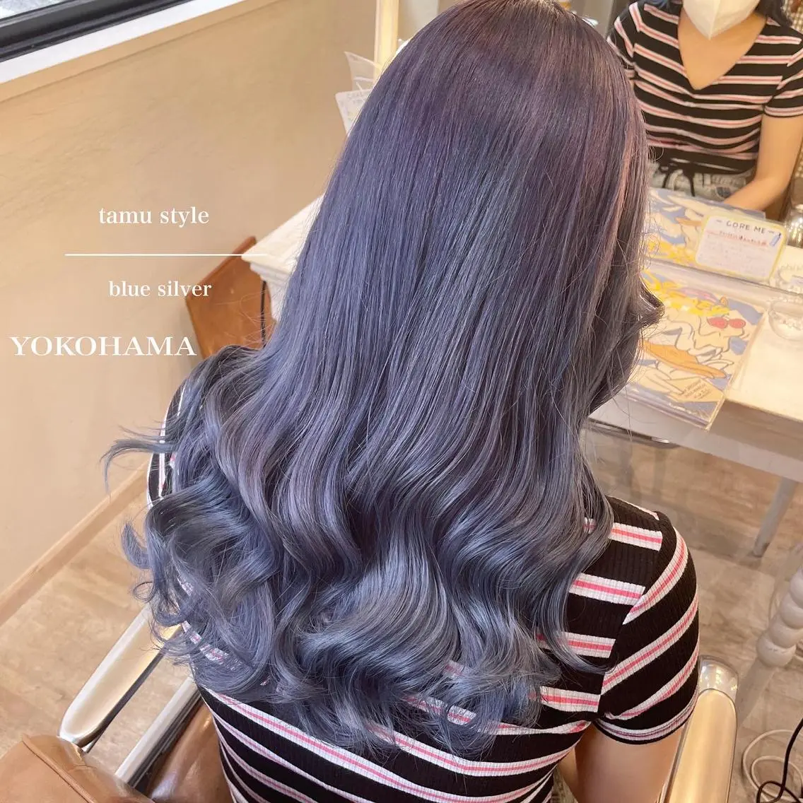 セミロング カラー ブルーカラー シルバー ヘアカラー シールエクステ横浜 🐏☁️miminaのヘアスタイル