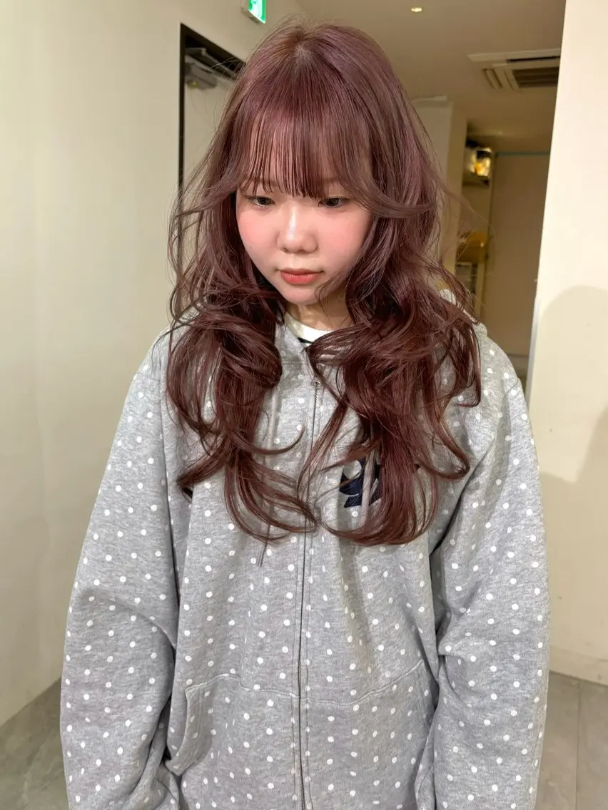 ロング カラー カット ヘアカラー mizuki/ピンク ベージュ.レイヤーのヘアスタイル