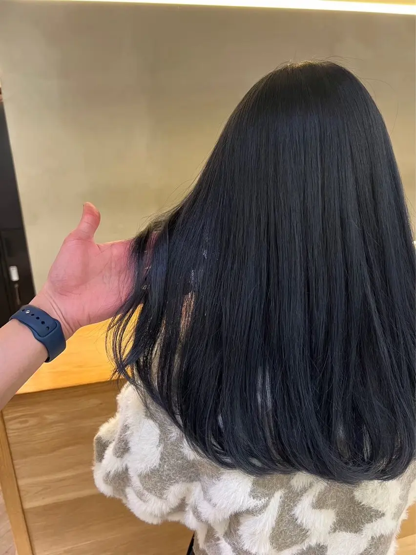 カラー 黒髪 ブルーカラー ブルーブラック ‎🤍ともえ‎🤍 /レイヤーカット🧸のヘアスタイル