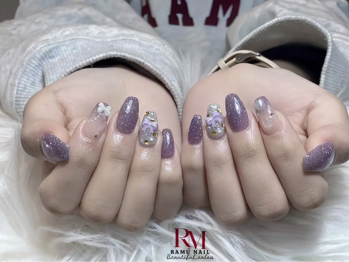 ネイル キラキラネイル マグネットネイル ミラーネイル ピンク 春ネイル ハンドネイル RAMU Nail 恵比寿店のネイルデザイン