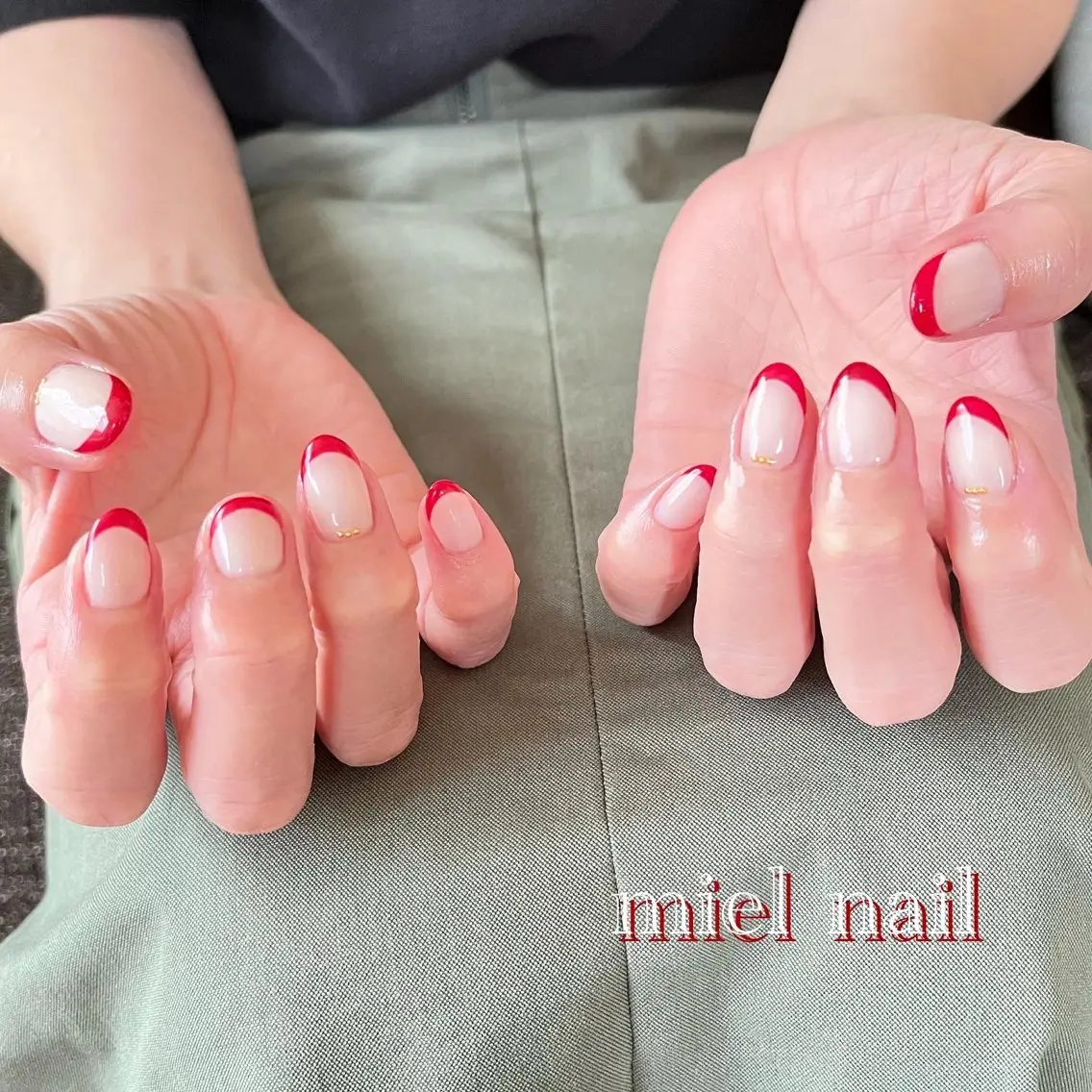 ネイル アートネイル フレンチネイル 赤色 miel nailのネイルデザイン