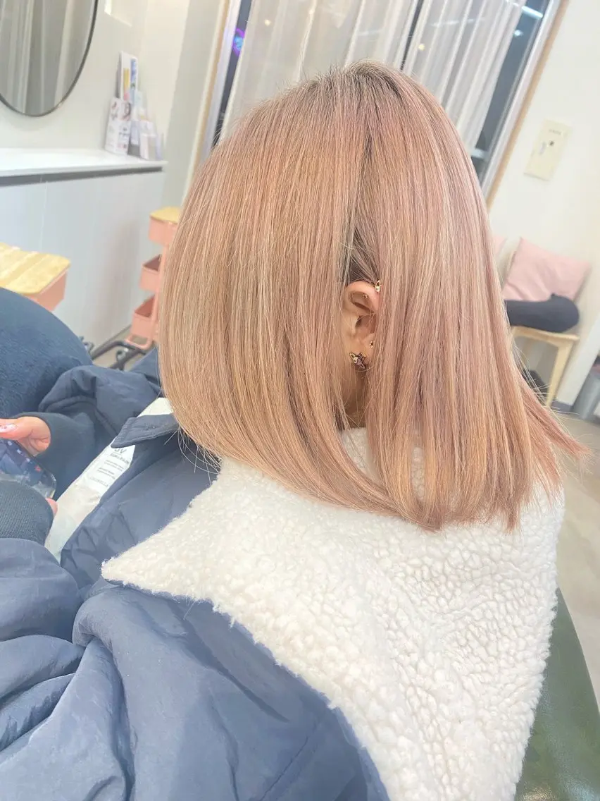 カラー ベージュカラー ブリーチ ハイトーンカラー ピンクカラー ピンクベージュ RISE 我孫子/佐藤亮太のヘアスタイル