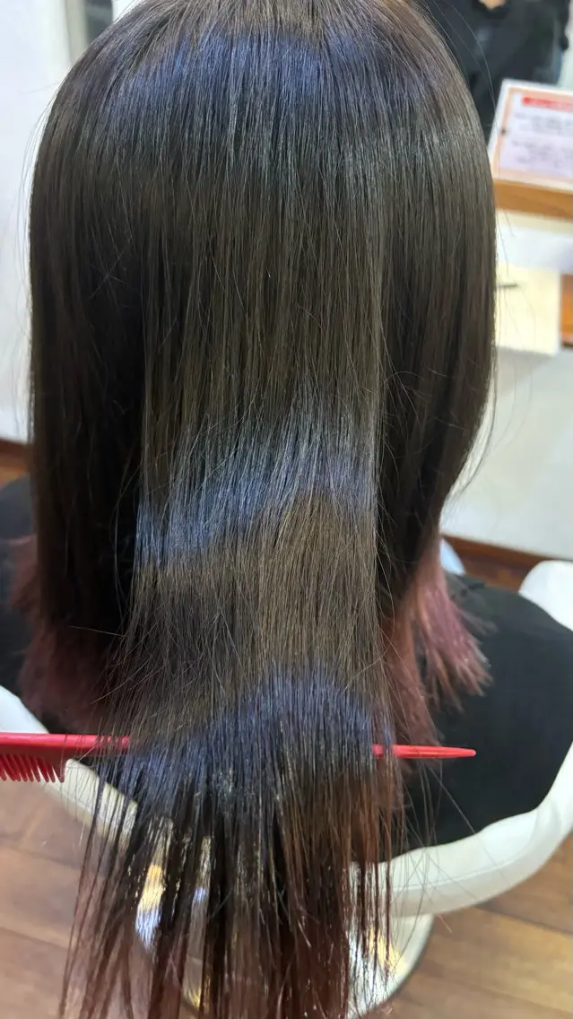 ミディアム 伸ばしかけ トリートメント カット 縮毛矯正 トリートメント ボブスタイル/ えぐちりほのヘアスタイル