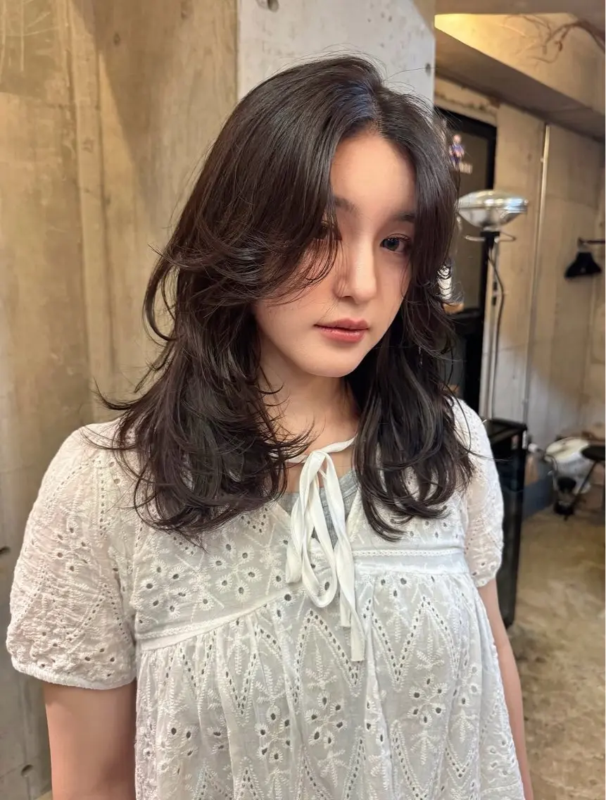 セミロング カラー セミロングパーマ ボブ 顔まわりレイヤー 顔周りカット レイヤーカット カット ヘアカラー YOKO/パーマ レイヤーカットのヘアスタイル