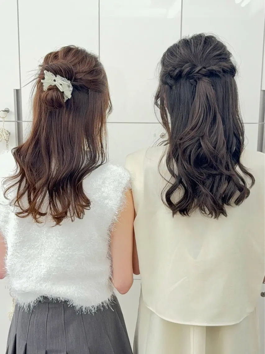 ロング ヘアアレンジ ハーフアップ ヘアセット 韓国ヘア/レイヤー/ 顔まわり足立遥奈のヘアスタイル
