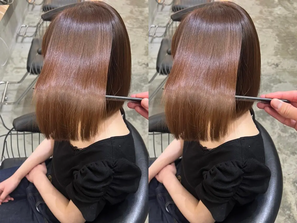 ショート カット 縮毛矯正 トリートメント ヘアセット 縮毛矯正×艶髪カラー 髪質改善/三ツ木のヘアスタイル