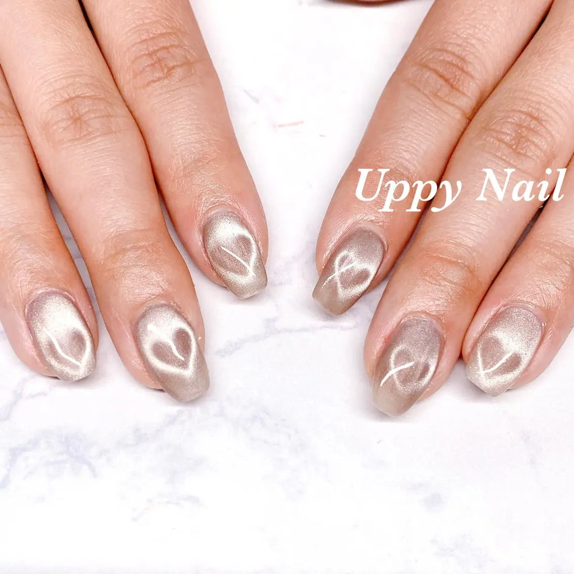 ネイル ハート シルバー ハンドネイル Uppy Nail ukyoのネイルデザイン