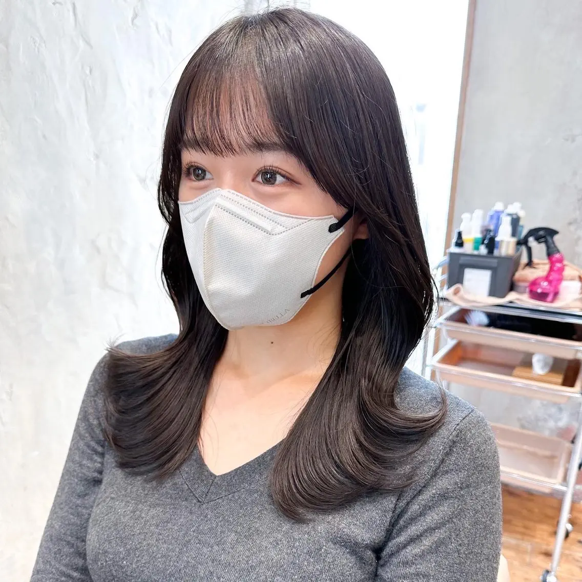 セミロング カラー ベージュカラー ブラウンカラー ブラウンベージュ くびれヘア 顔周りカット 顔周り/くびれヘア 韓国ヘア💕風間るなのヘアスタイル