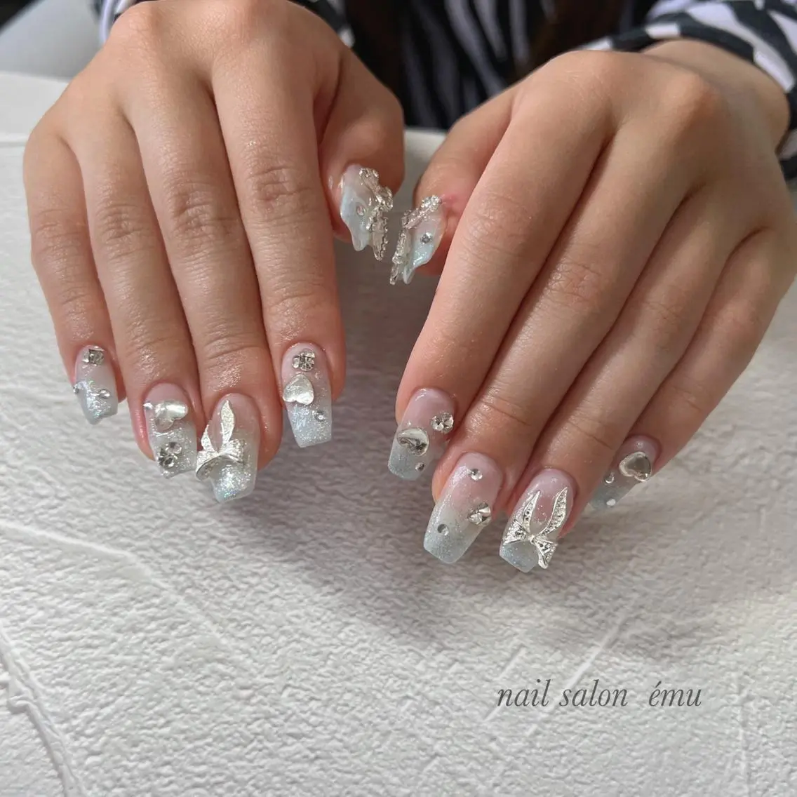 セミロング ネイル リボン ハンドネイル nail salon émuのネイルデザイン